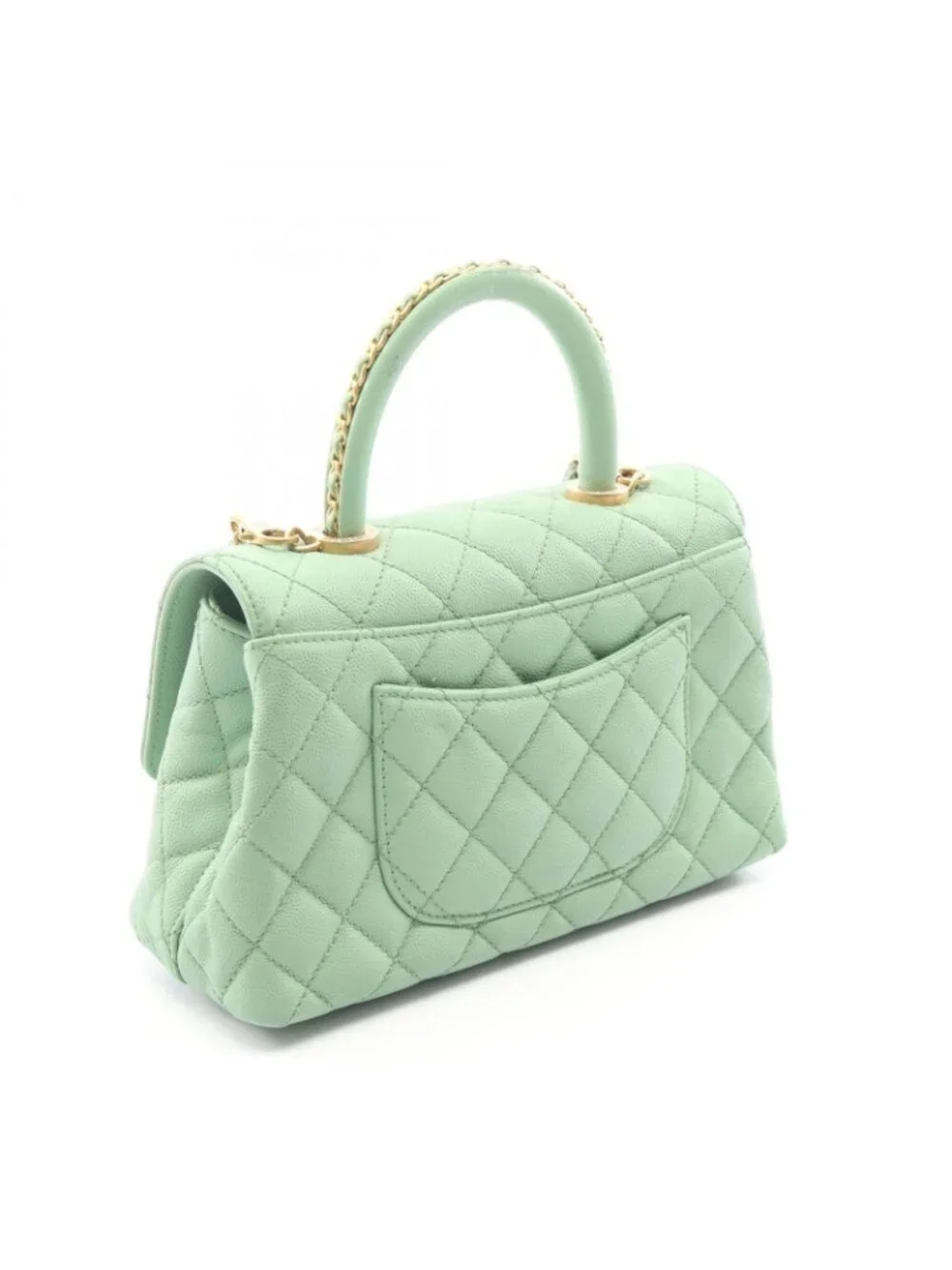 Chanel Handbag Coco Handle Flap Quilted 2-Way Mint Green Caviar Leather Chain